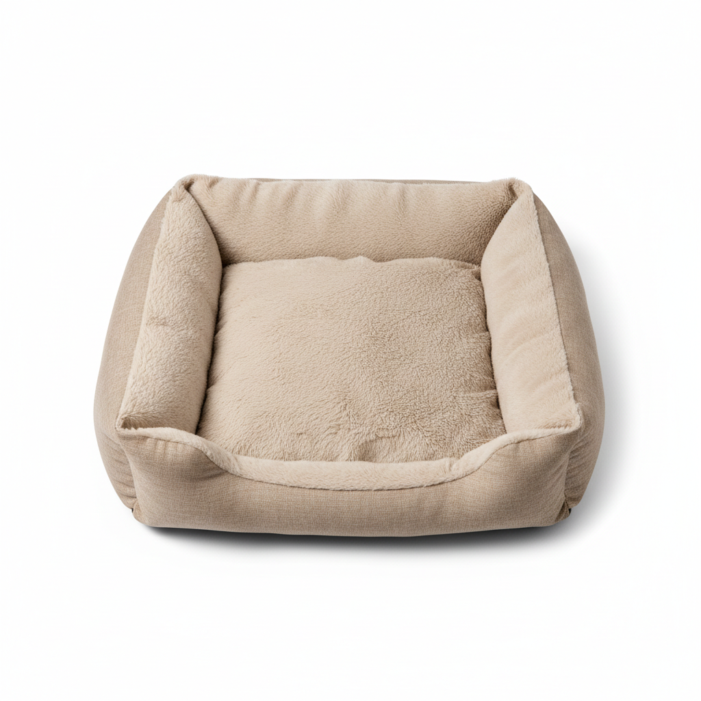 Top-down overhead view of large square bolster dog bed showing full plush interior