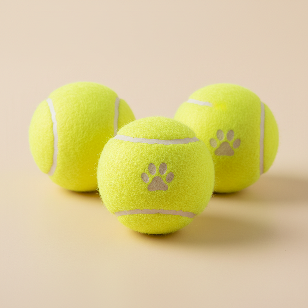 Set of three yellow dog tennis balls product photo