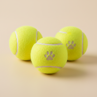 Set of three yellow dog tennis balls product photo